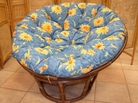 Polstr na křeslo papasan průměr 100 cm modré kopretiny