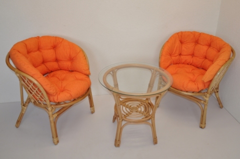 Ratanová sedací souprava Java polstr oranžový Maxi