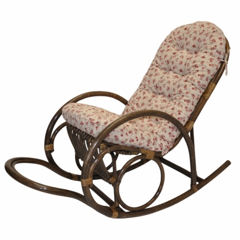 Ratanové houpací křeslo Jenaira hnědé polstr motiv růžičky