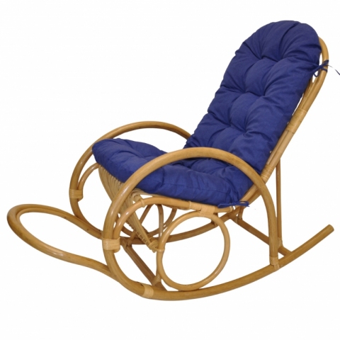 Ratanové houpací křeslo Jenaira medové polstr modrý melír