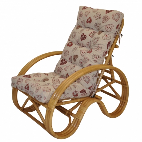 Ratanové křeslo polohovací medové polstr červená srdce