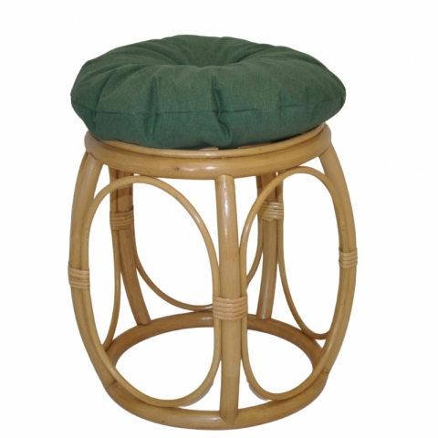 Ratanová taburetka široká medová polstr tmavě zelený melír