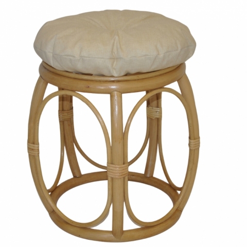 Ratanová taburetka široká medová polstr světle béžový melír