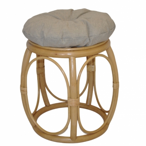 Ratanová taburetka široká medová polstr tmavě béžový melír