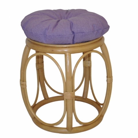 Ratanová taburetka široká medová polstr fialový melír