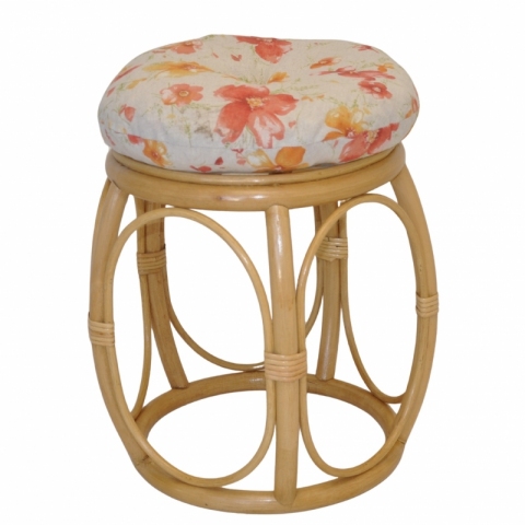 Ratanová taburetka široká medová polstr motiv květiny