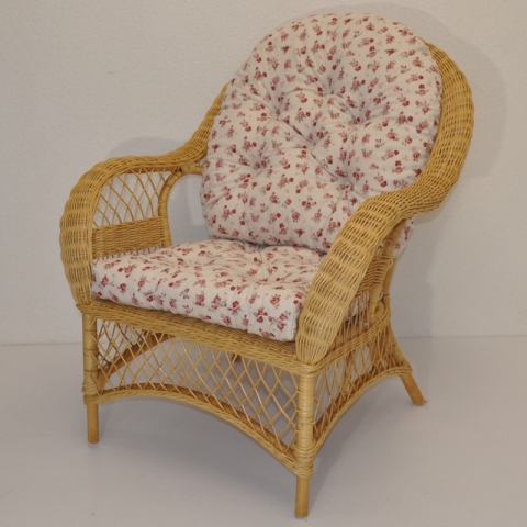 Ratanové křeslo Florida medové polstr motiv růžičky