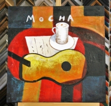 Obraz v kavárně s kytarou 75x75 cm